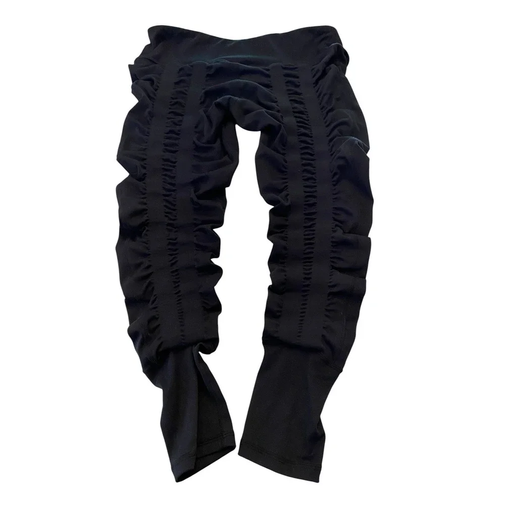 Sweetflexx Ruched Resistance Leggings Womens Size 12 Black High Waist Yoga Pants